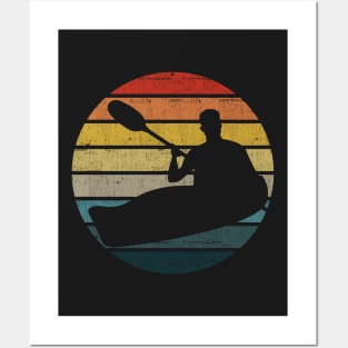 Canoeing Silhouette On A Distressed Retro Sunset graphic Posters and Art